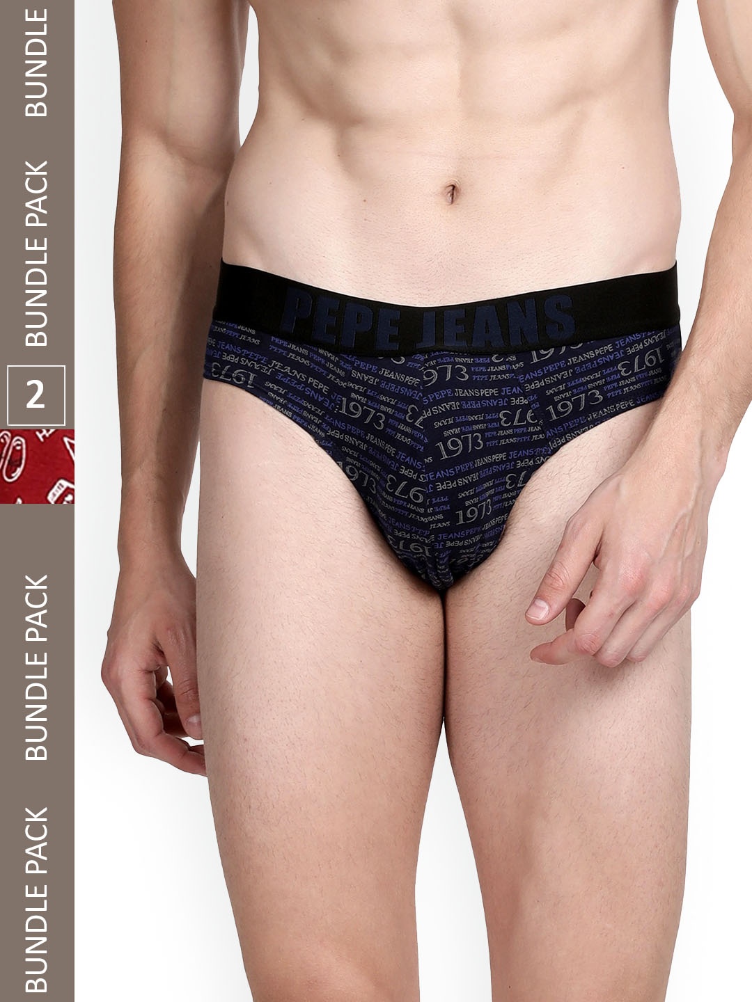 

Pepe Jeans Men Pack Of 2 Printed Cotton Anti-Microbial Basic Briefs 8904311371618, Red