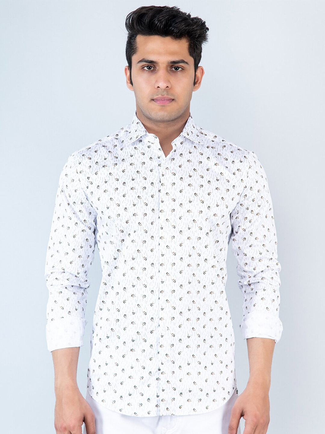 

Tistabene Comfort Spread Collar Conversational Printed Cotton Casual Shirt, White