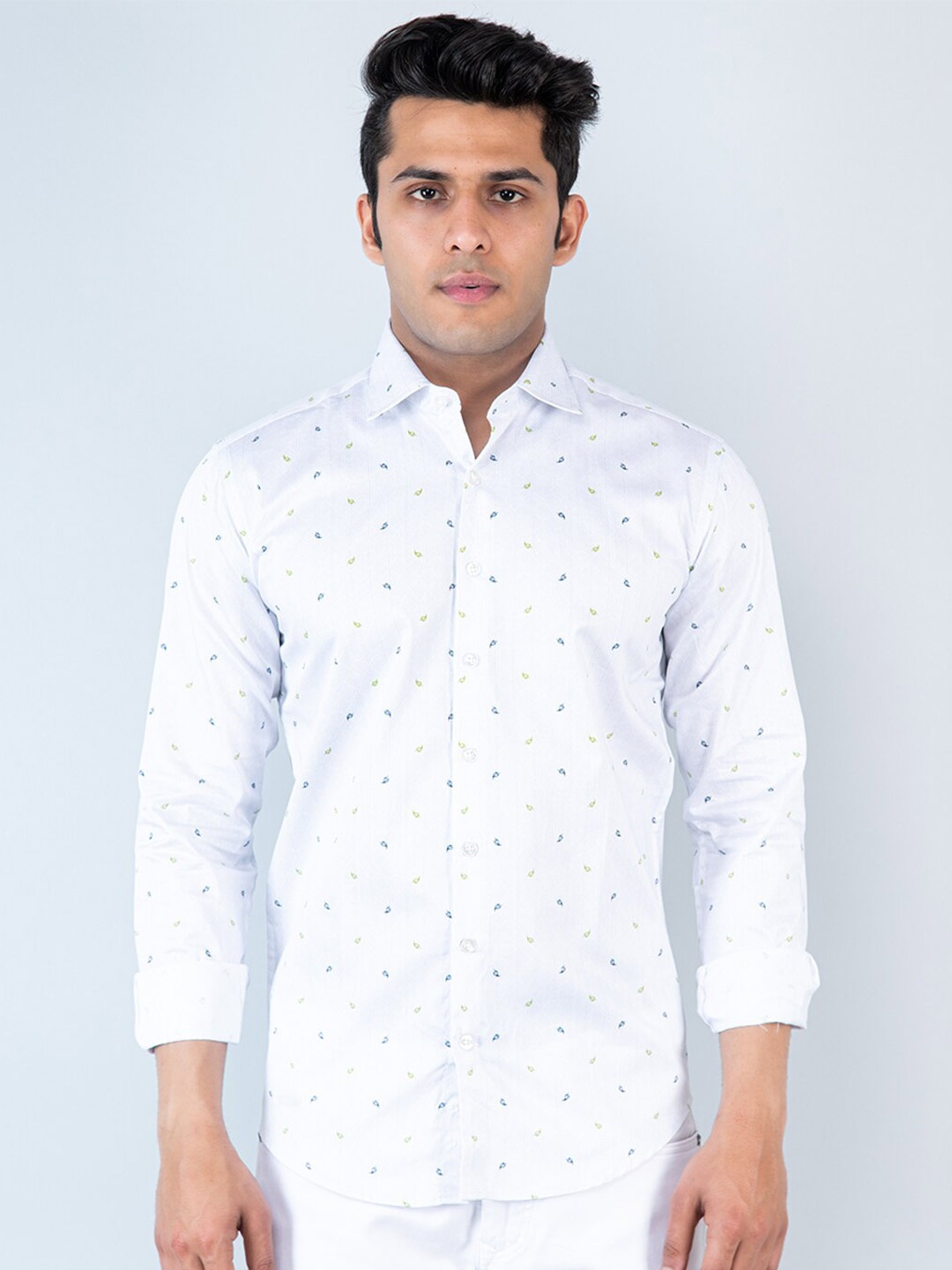 

Tistabene Comfort Spread Collar Conversational Printed Cotton Casual Shirt, White