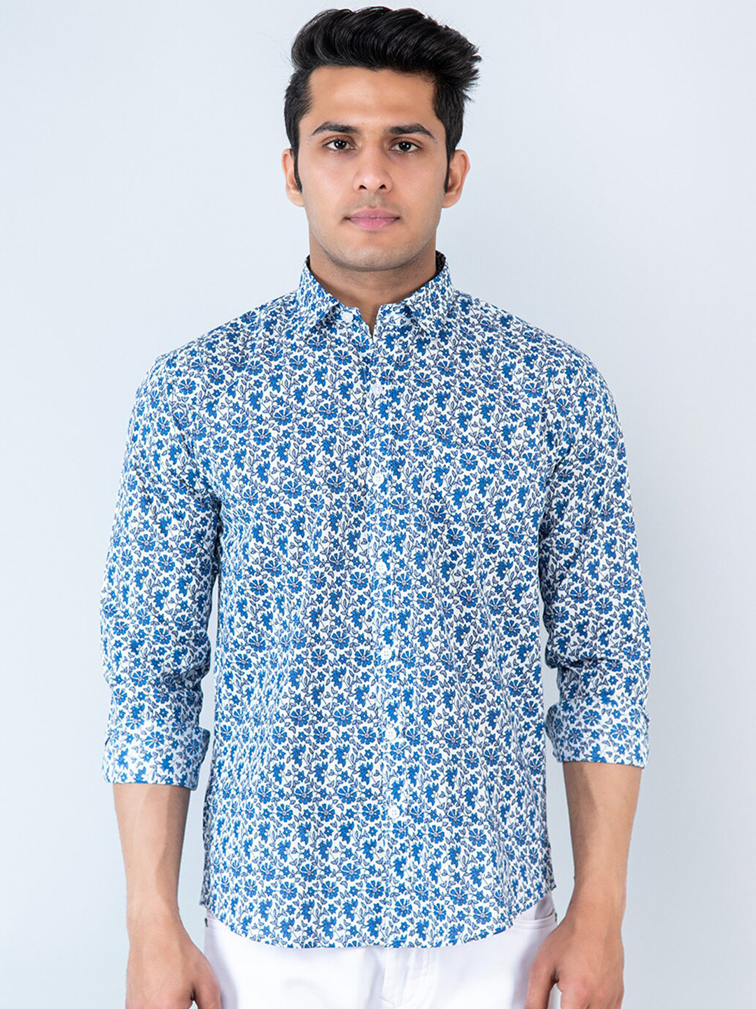 

Tistabene Comfort Spread Collar Floral Printed Cotton Casual Shirt, Blue