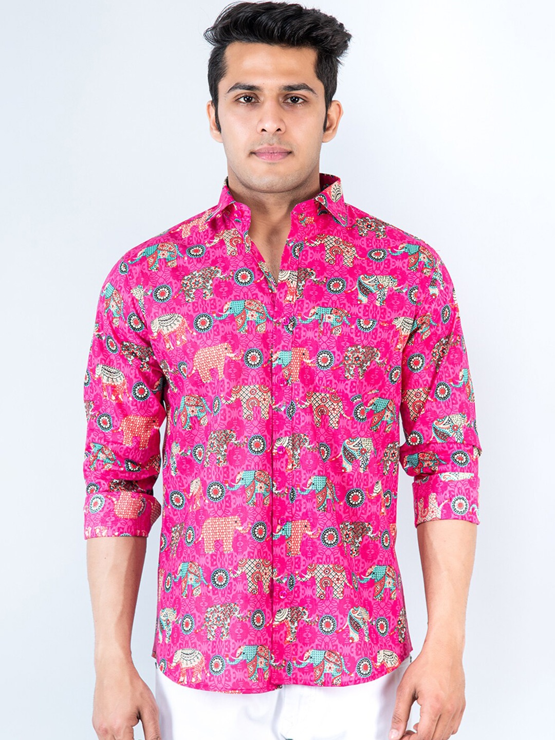 

Tistabene Comfort Spread Collar Ethnic Motifs Printed Cotton Casual Shirt, Pink