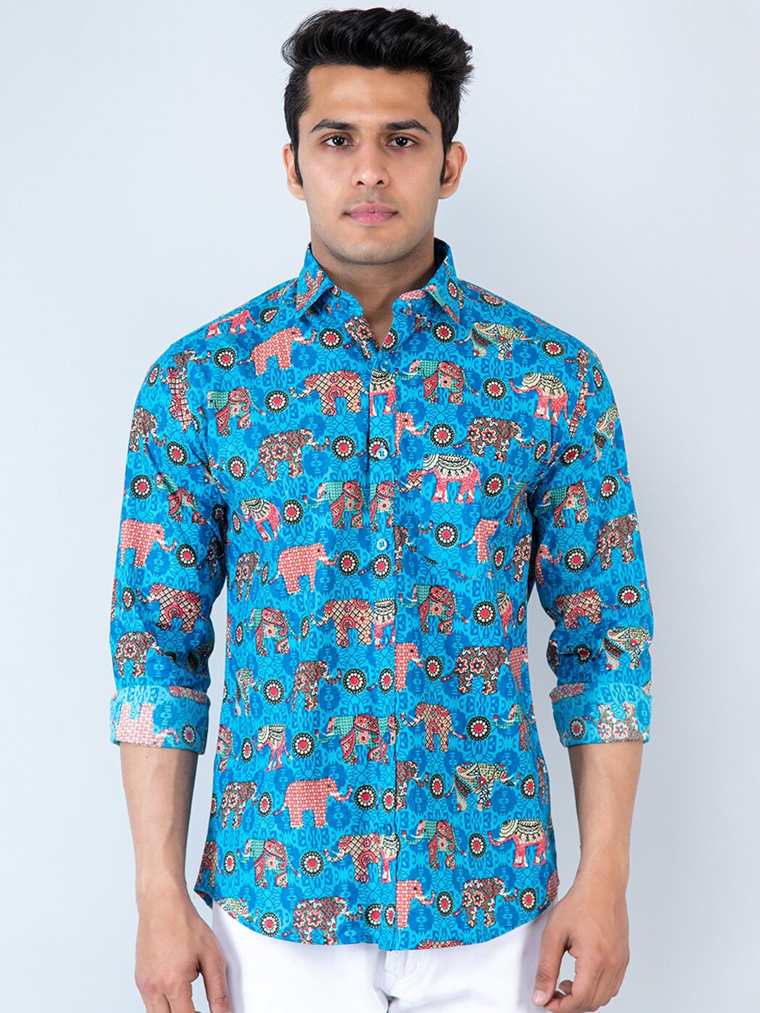

Tistabene Comfort Ethnic Motifs Printed Cotton Casual Shirt, Blue