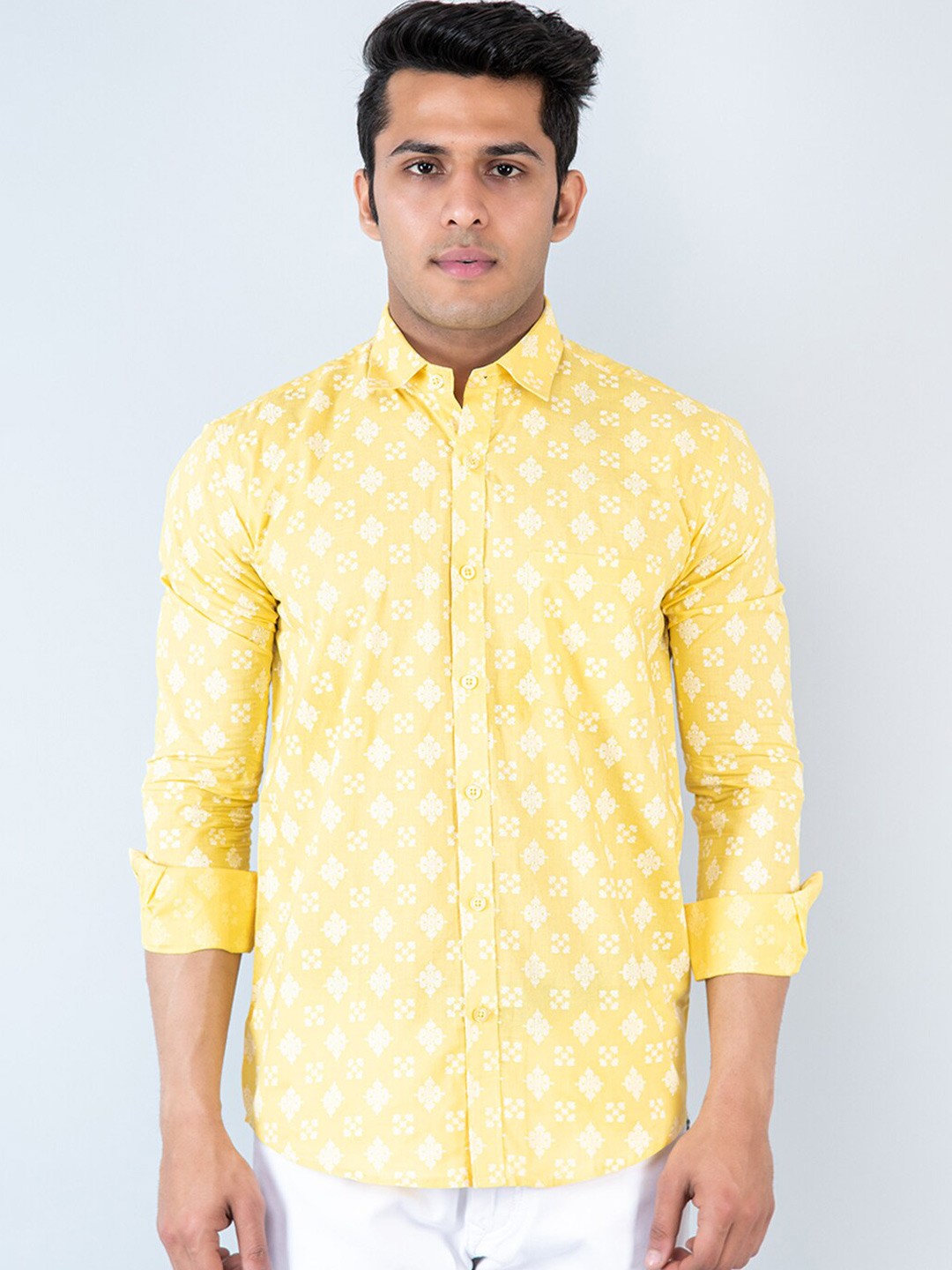 

Tistabene Men Comfort Floral Printed Casual Cotton Shirt, Yellow