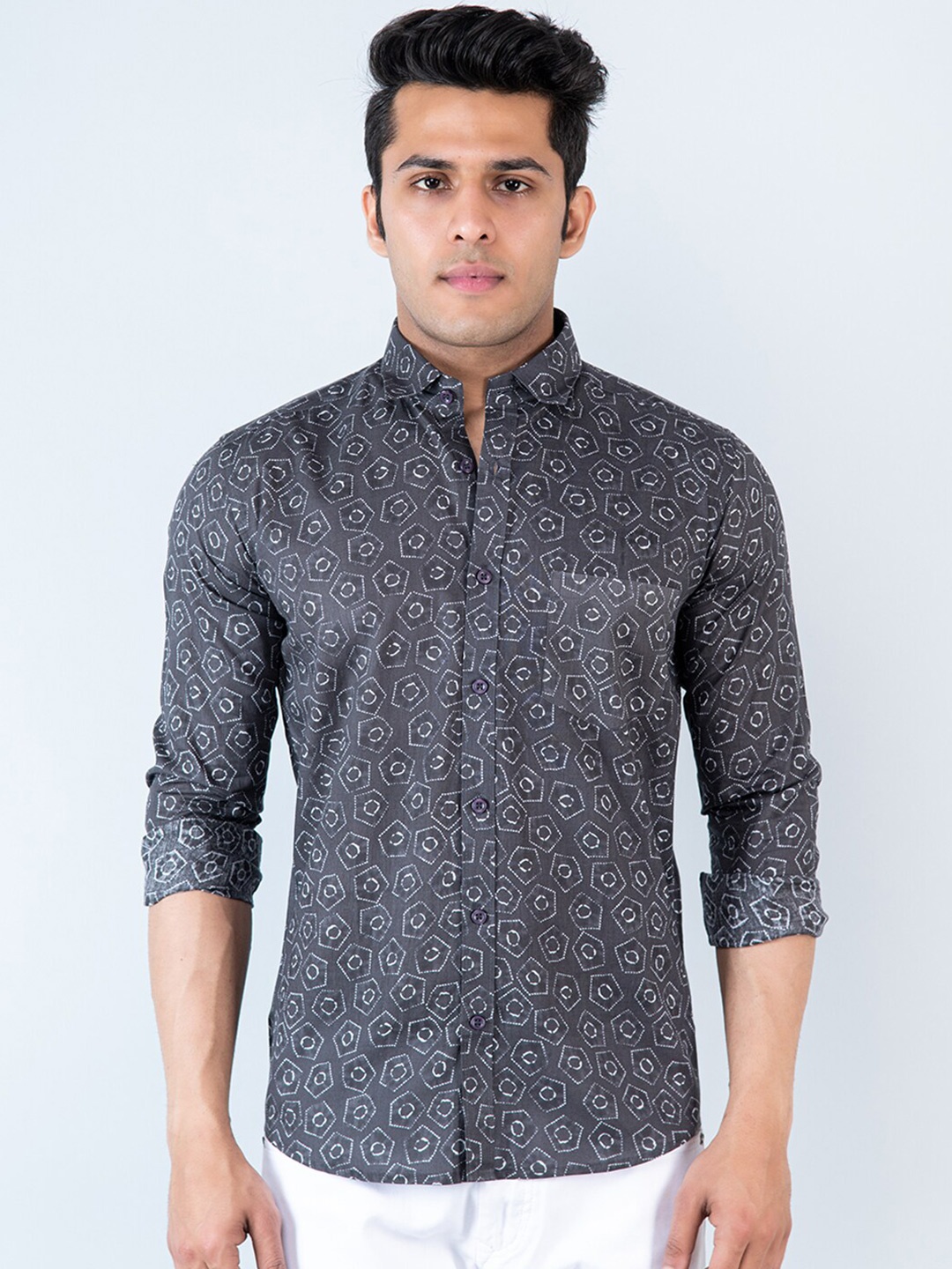 

Tistabene Comfort Spread Collar Geometric Printed Cotton Casual Shirt, Black