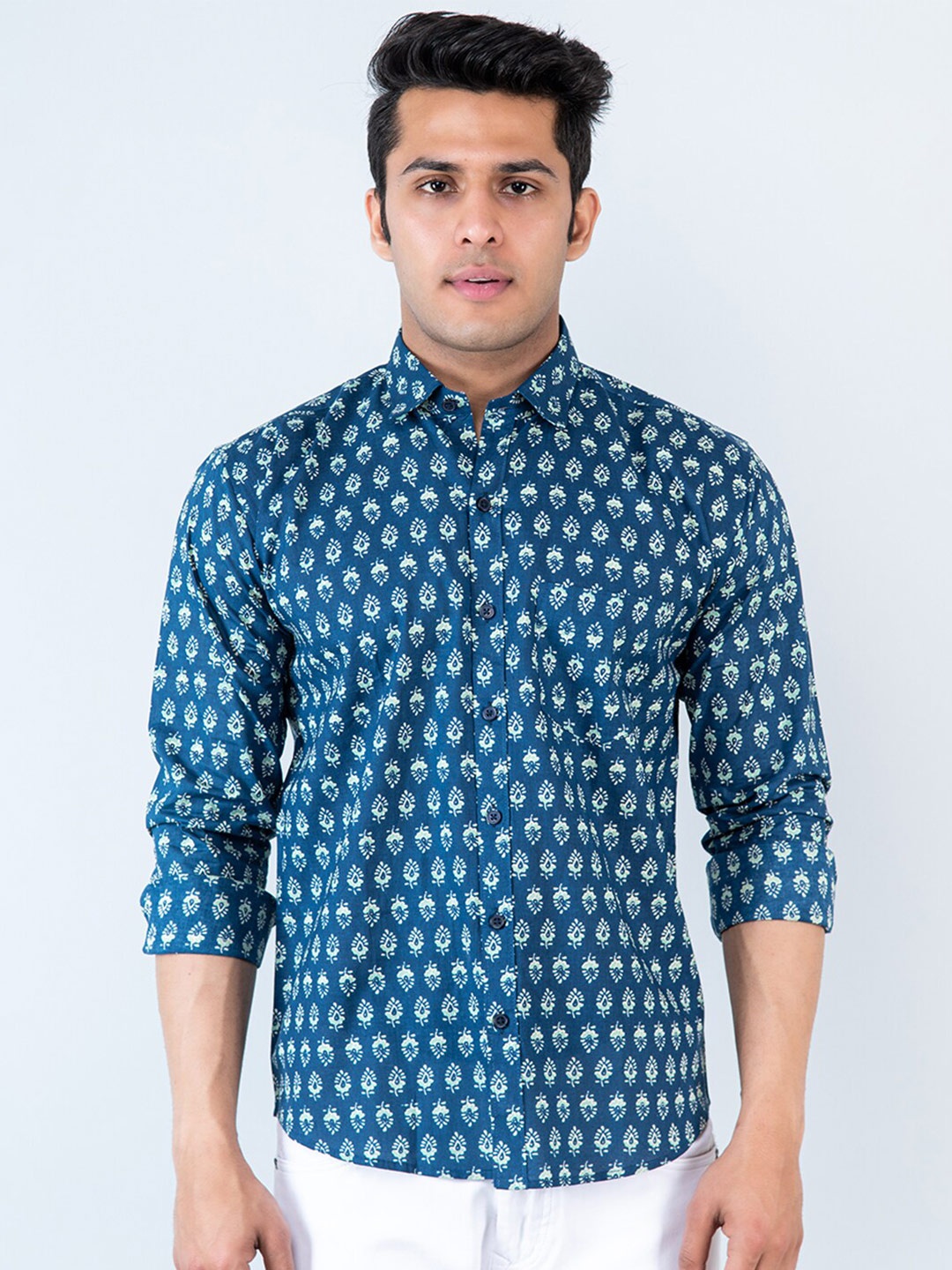 

Tistabene Ethnic Motifs Printed Cotton Casual Shirt, Blue