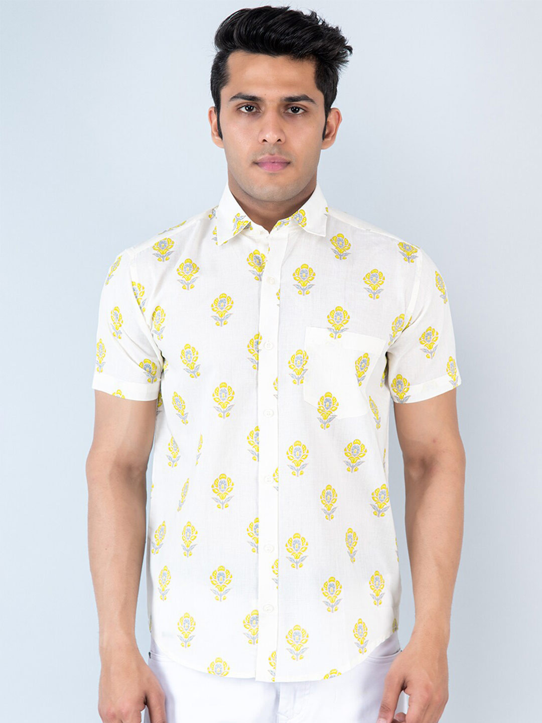 

Tistabene Comfort Floral Printed Cotton Casual Shirt, Off white