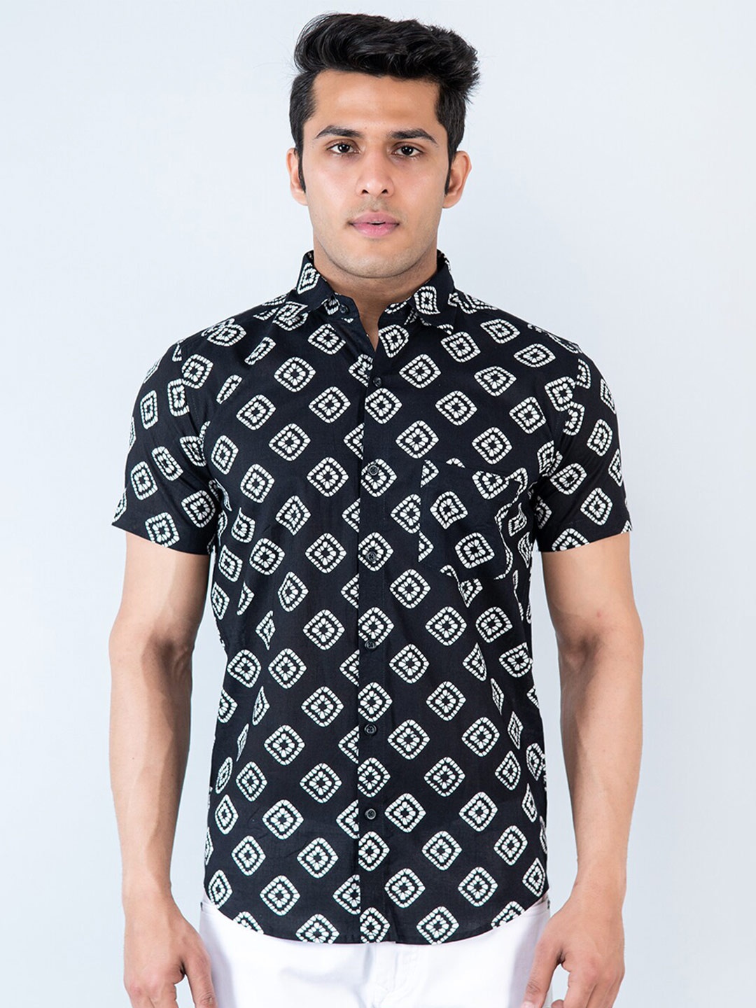 

Tistabene Comfort Geometric Printed Cotton Casual Shirt, Black