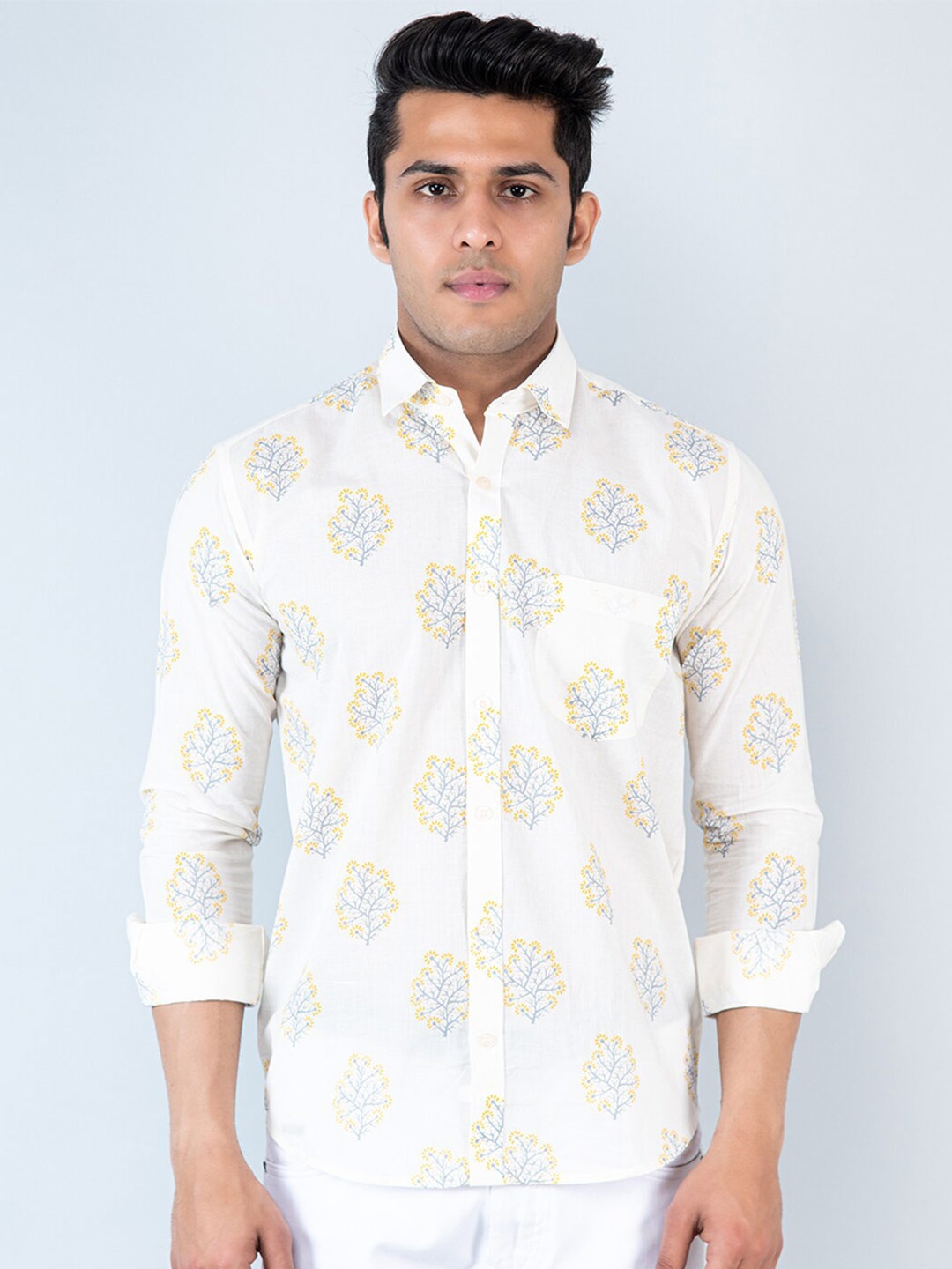 

Tistabene Comfort Floral Printed Cotton Casual Shirt, White