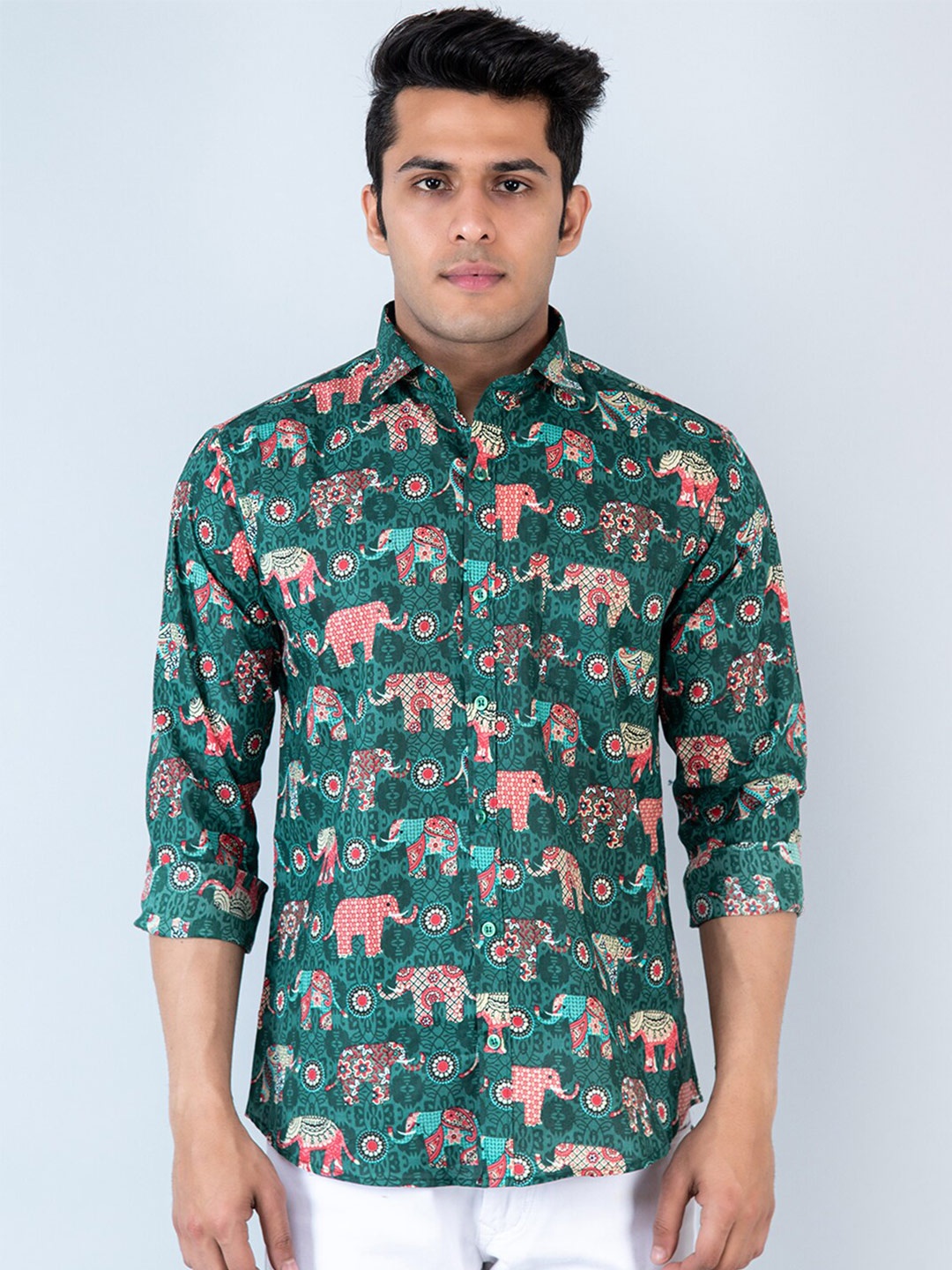 

Tistabene Ethnic Motifs Printed Cotton Casual Shirt, Green