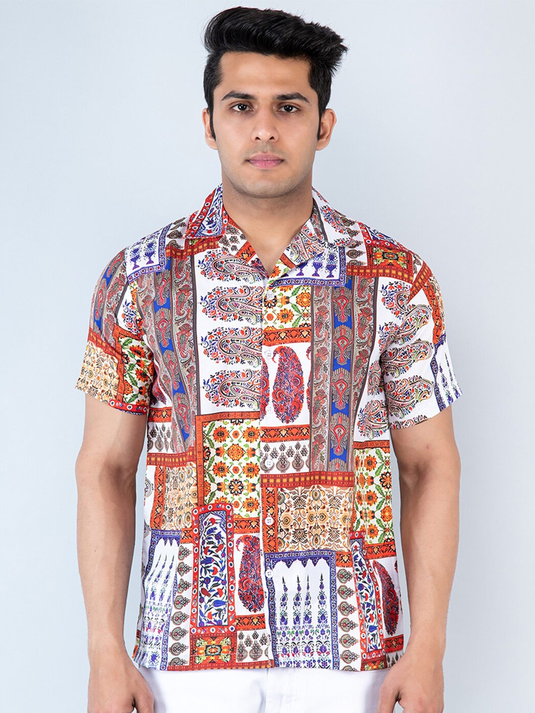

Tistabene Comfort Ethnic Motifs Printed Cotton Casual Shirt, White