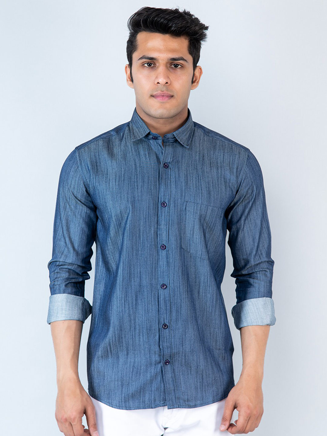 

Tistabene Comfort Spread Collar Cotton Denim Casual Shirt, Blue