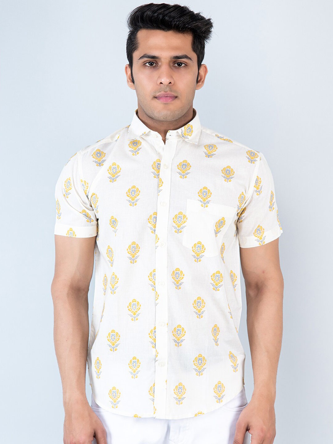 

Tistabene Comfort Floral Printed Cotton Casual Shirt, White