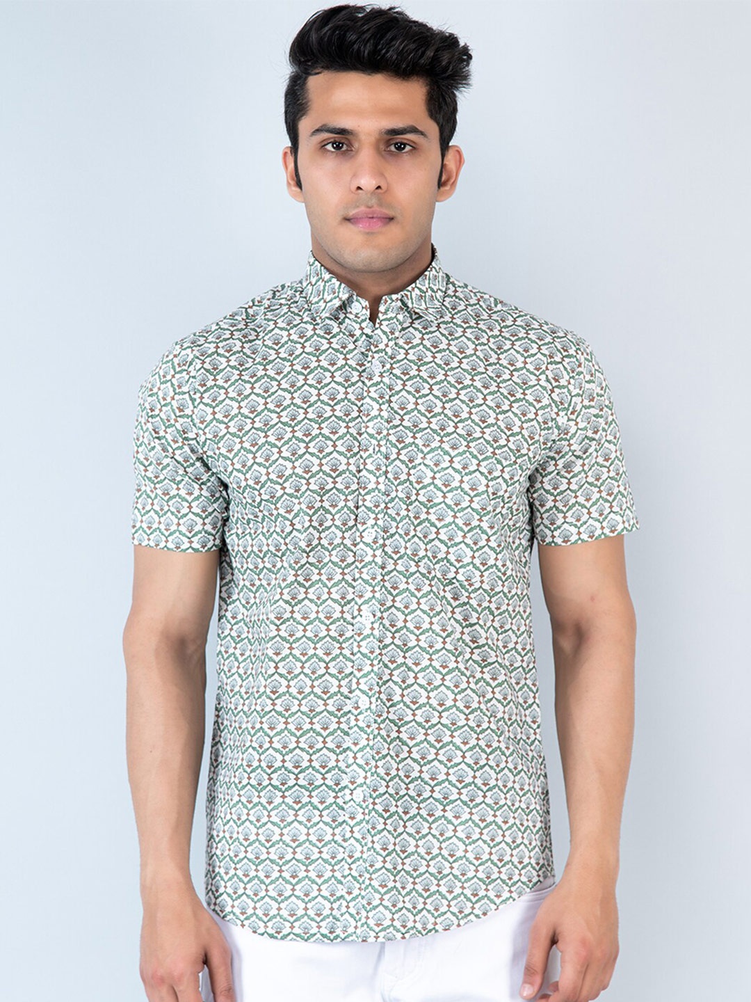 Tistabene Comfort Floral Printed Cotton Casual Shirt, White