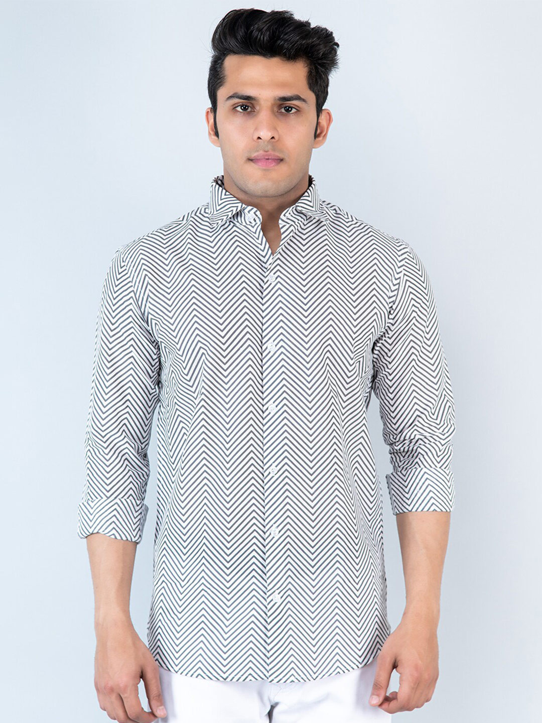 

Tistabene Comfort Chevron Printed Cotton Casual Shirt, Grey