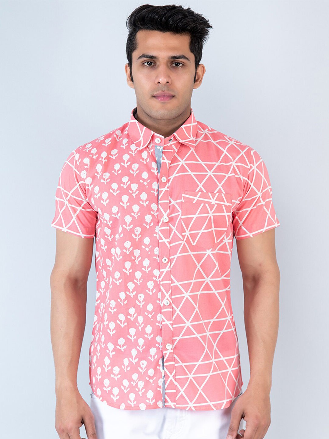 

Tistabene Ethnic Motifs Printed Cotton Slim Fit Casual Shirt, Pink