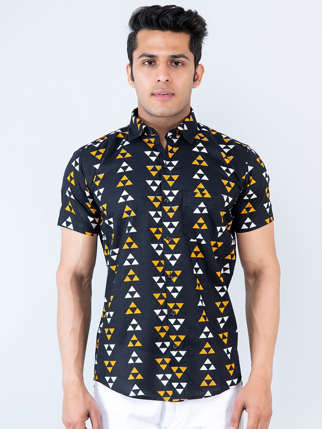 

Tistabene Comfort Geometric Printed Cotton Casual Shirt, Black
