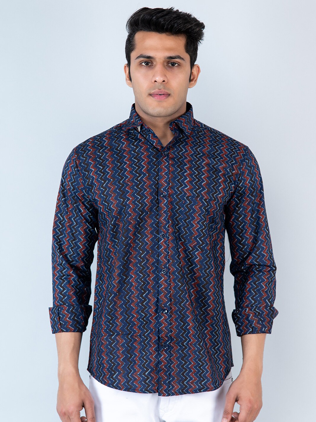 

Tistabene Comfort Chevron Printed Cotton Casual Shirt, Blue