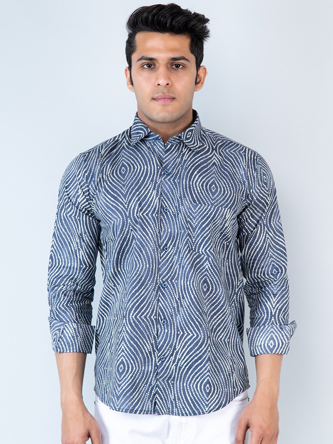 

Tistabene Ethnic Motifs Printed Cotton Casual Shirt, Blue