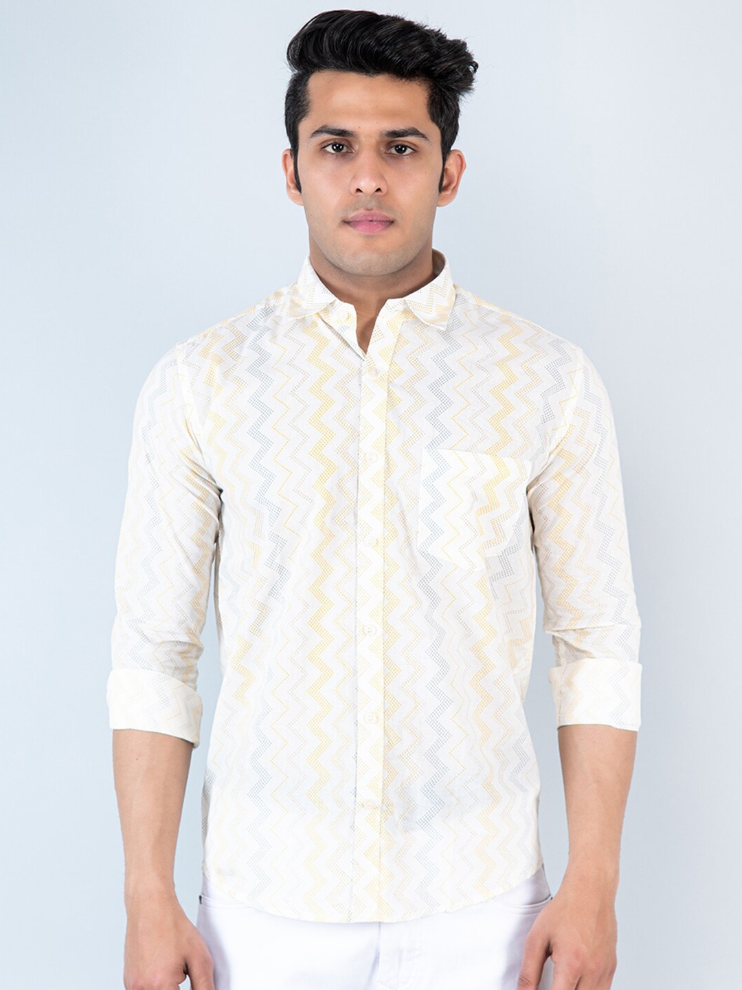 

Tistabene Geometric Printed Cotton Casual Shirt, White