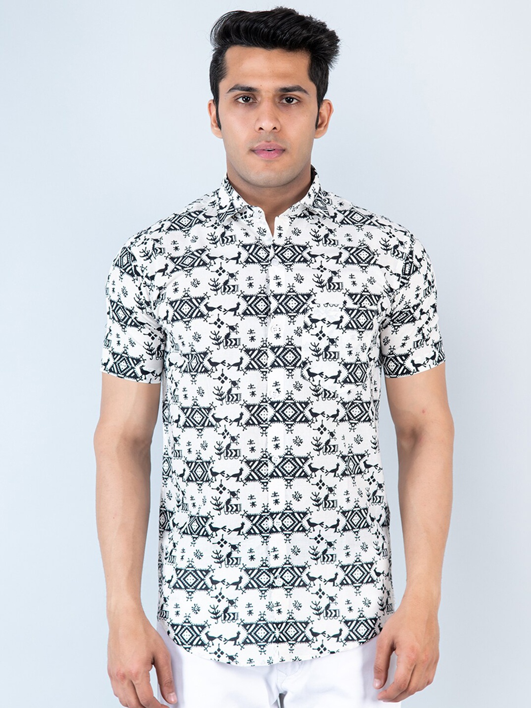 

Tistabene Comfort Conversational Printed Cotton Casual Shirt, White