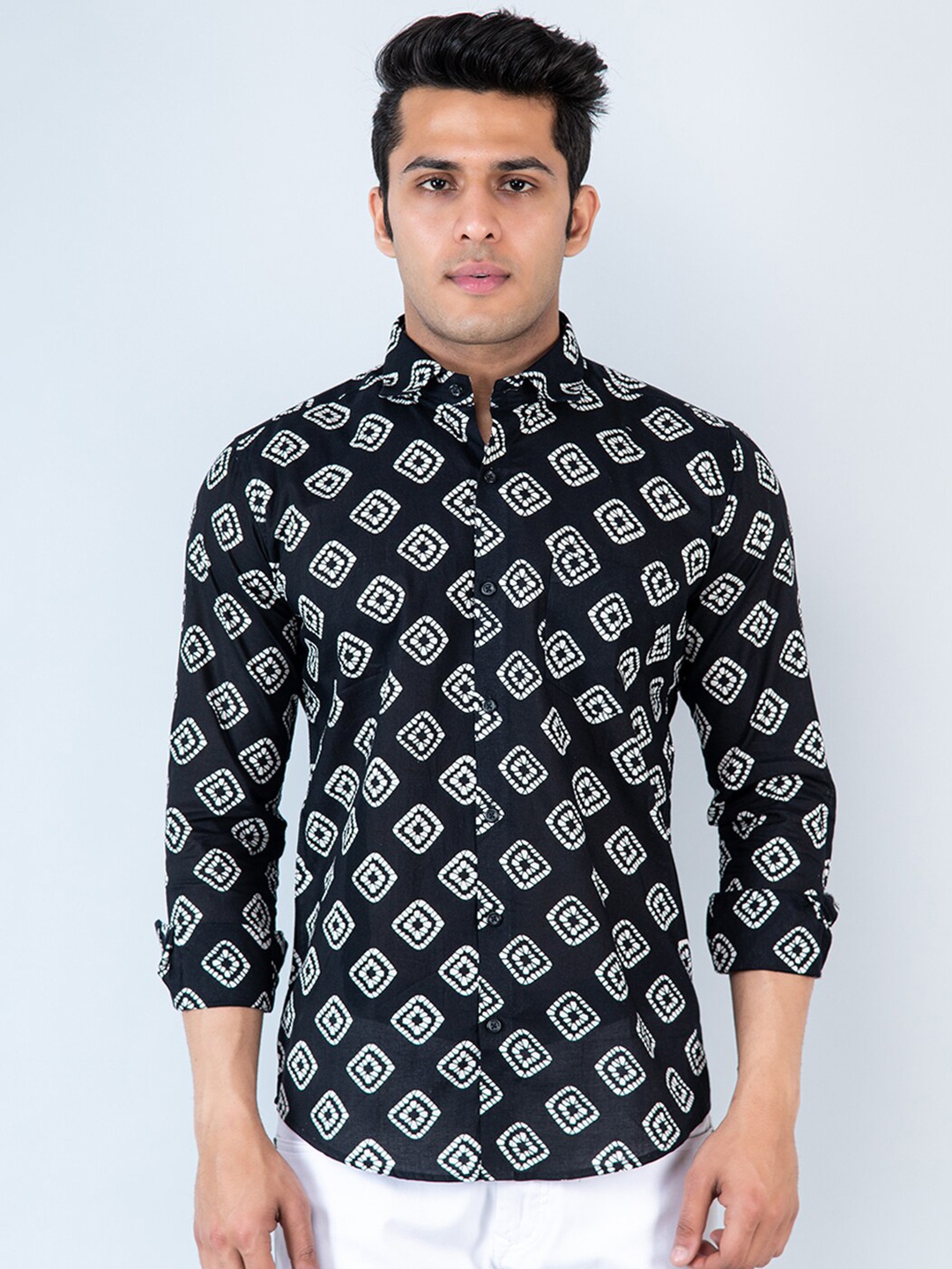 

Tistabene Comfort Geometric Printed Cotton Casual Shirt, Black