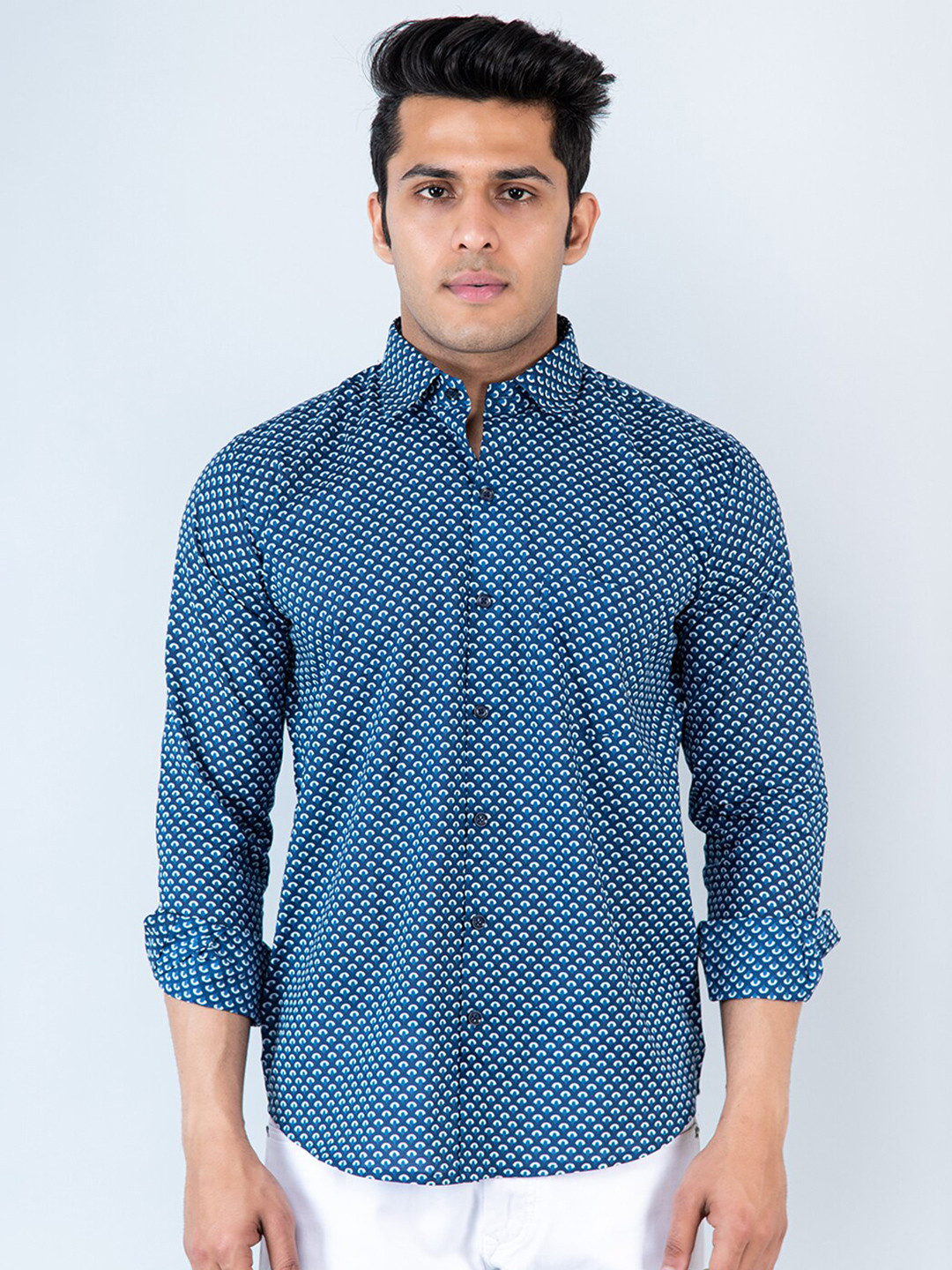 

Tistabene Micro Ditsy Printed Cotton Casual Shirt, Blue