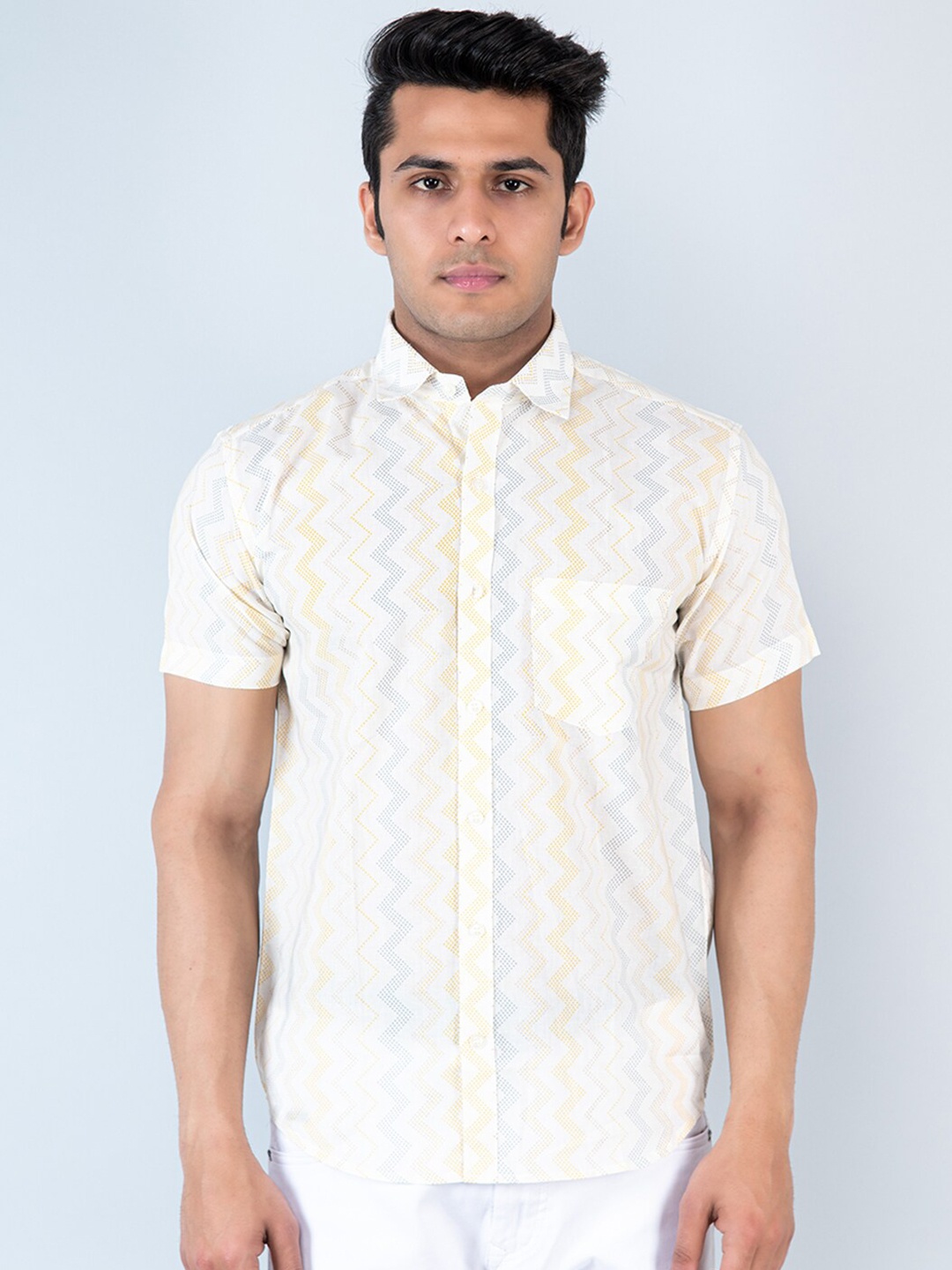 

Tistabene Comfort Chevron Printed Cotton Casual Shirt, White