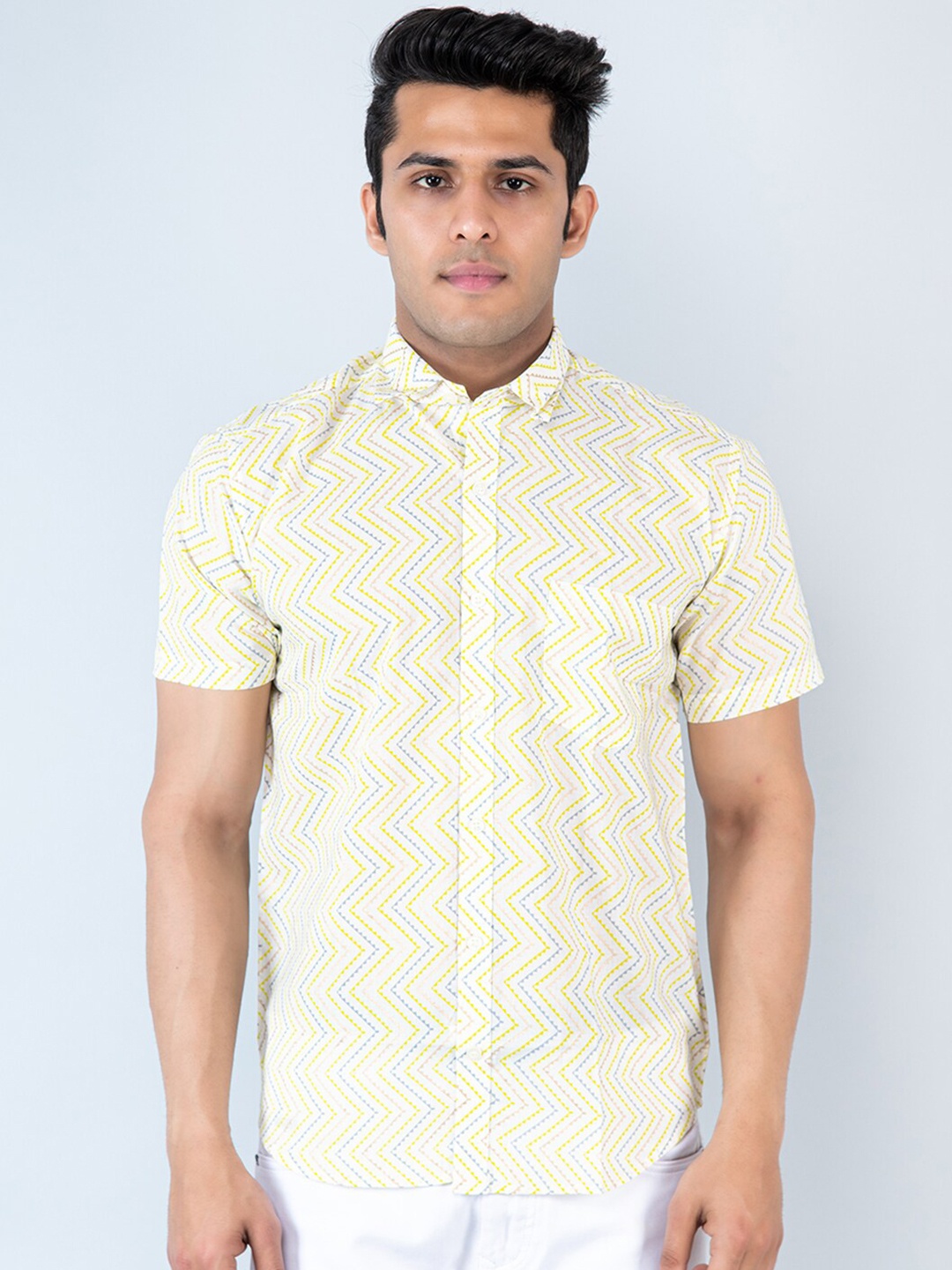 

Tistabene Comfort Chevron Printed Cotton Casual Shirt, White