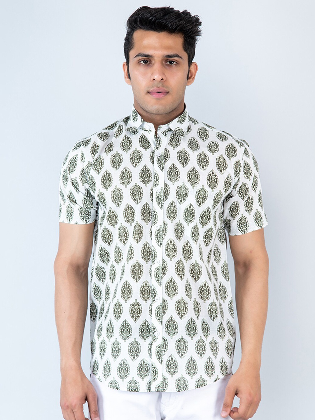 

Tistabene Comfort Ethnic Motifs Printed Cotton Casual Shirt, White