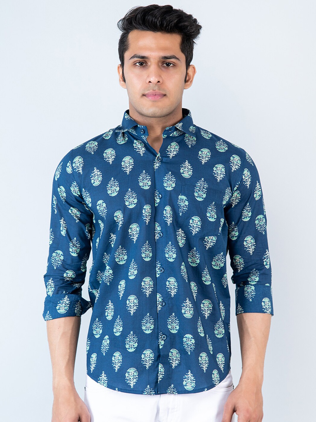 

Tistabene Comfort Floral Printed Cotton Shirt, Blue