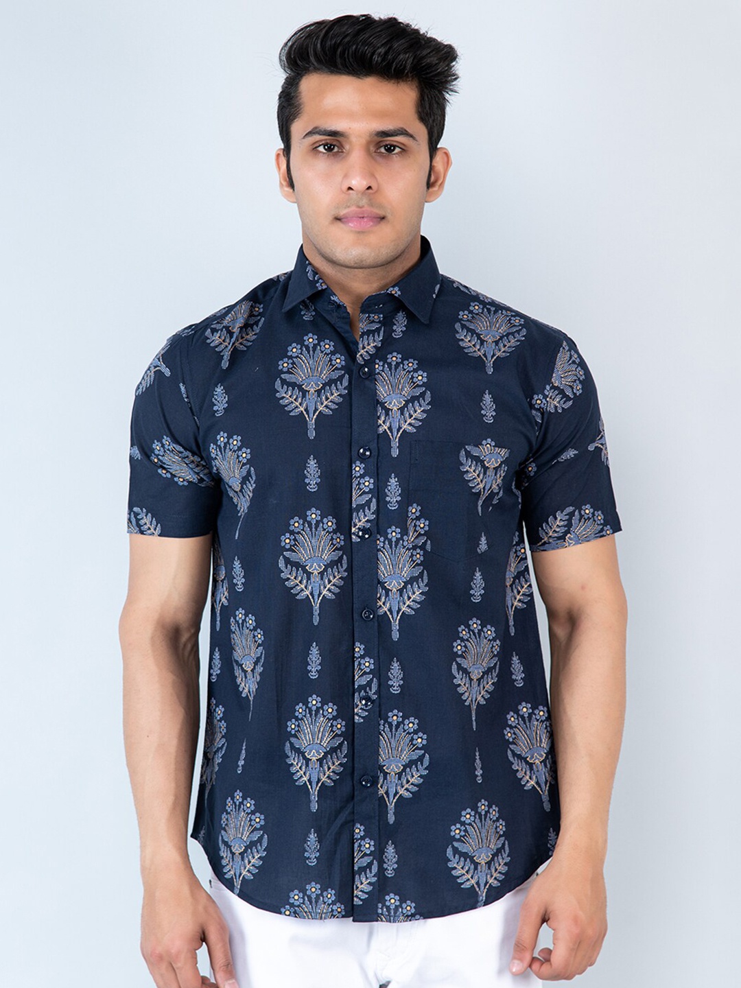 

Tistabene Comfort Floral Printed Cotton Casual Shirt, Blue