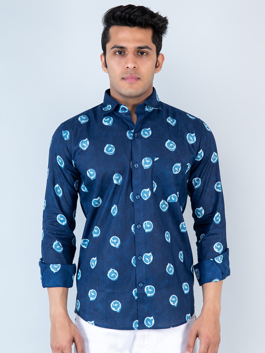 

Tistabene Comfort Geometric Printed Cotton Casual Shirt, Blue