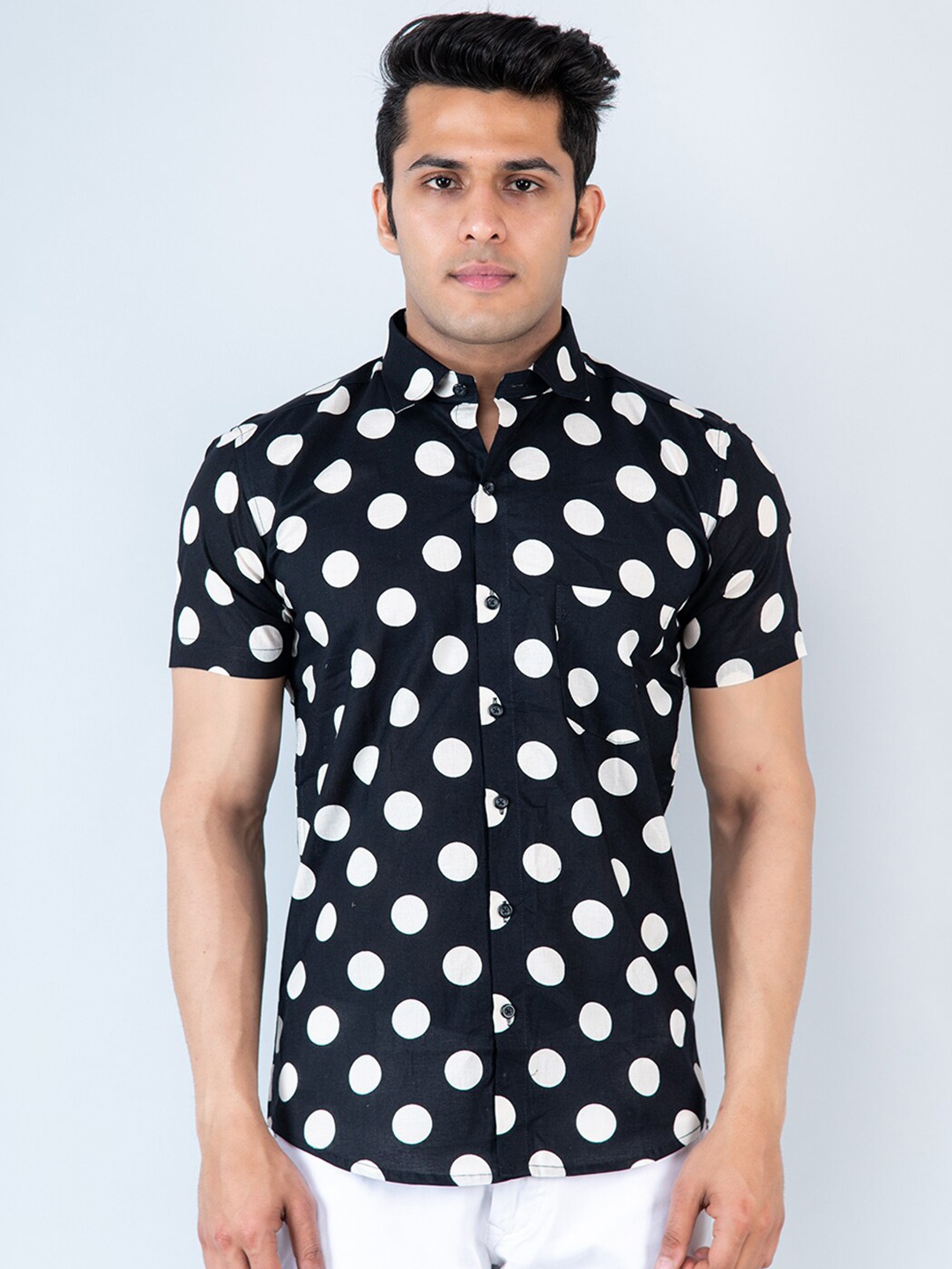 

Tistabene Comfort Polka Dots Printed Cotton Casual Shirt, Black