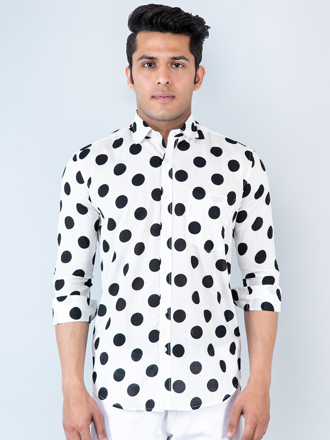 

Tistabene Comfort Polka Dots Printed Cotton Casual Shirt, White