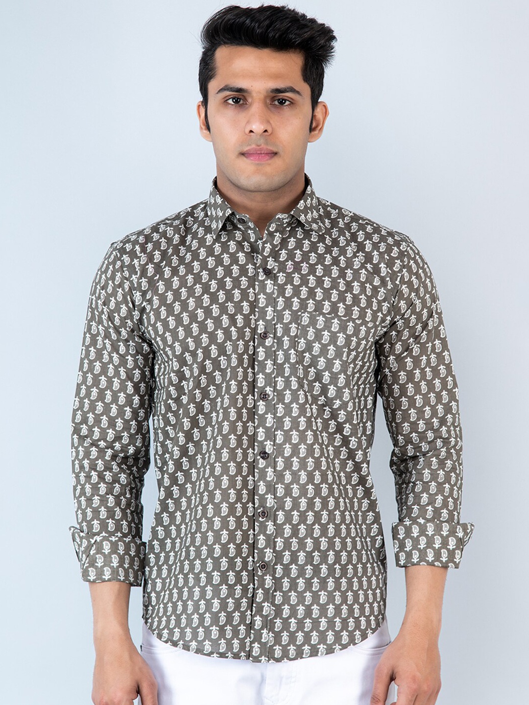 

Tistabene Men Comfort Printed Casual Cotton Shirt, Brown