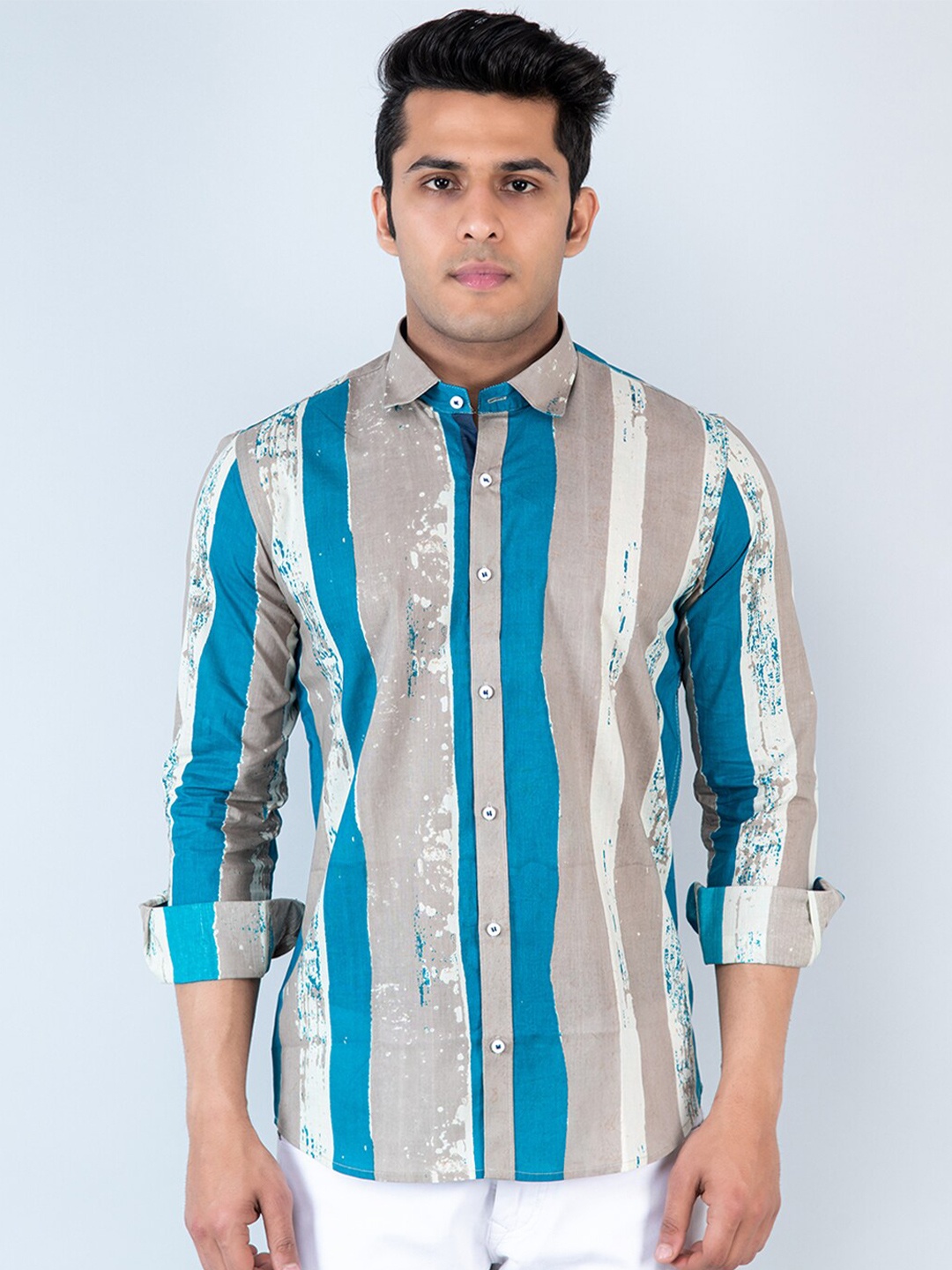 

Tistabene Striped Cotton Slim Fit Casual Shirt, Beige