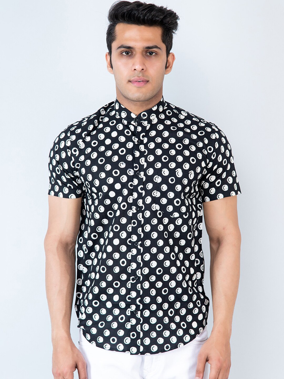 

Tistabene Comfort Geometric Printed Cotton Casual Shirt, Black