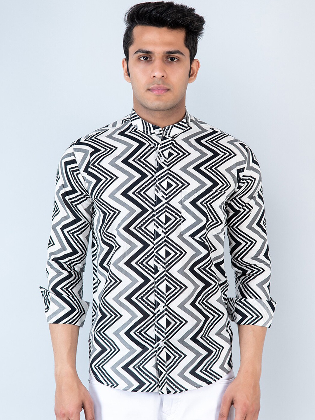 

Tistabene Comfort Chevron Printed Cotton Casual Shirt, Grey