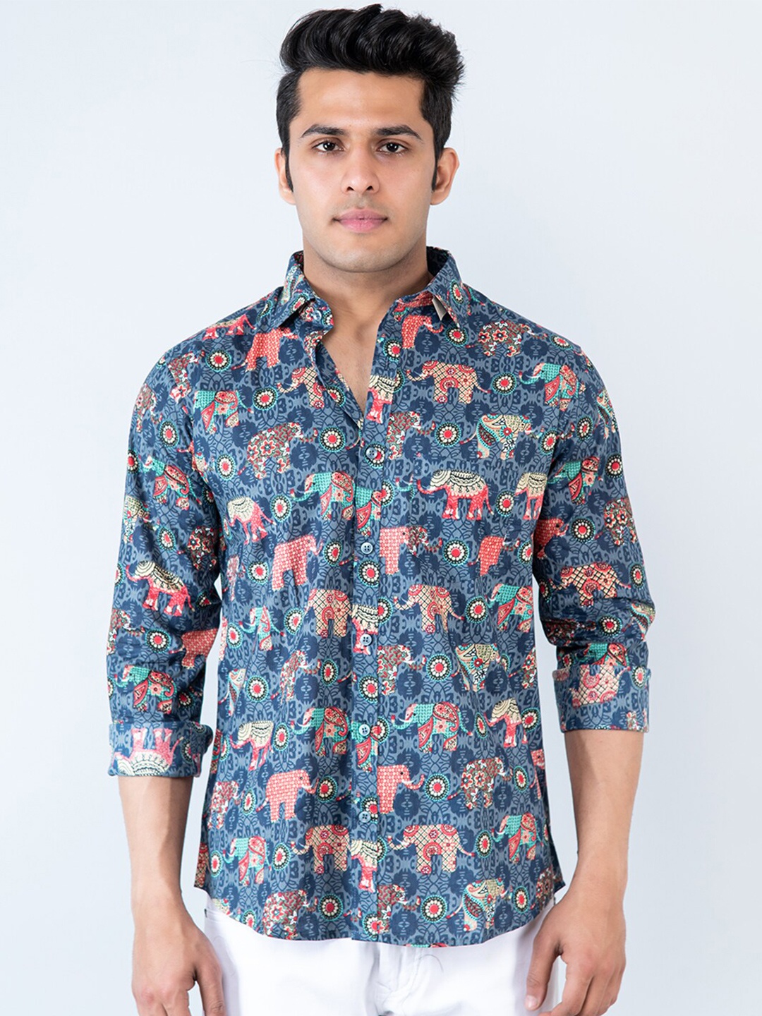 

Tistabene Ethnic Motifs Printed Cotton Casual Shirt, Blue