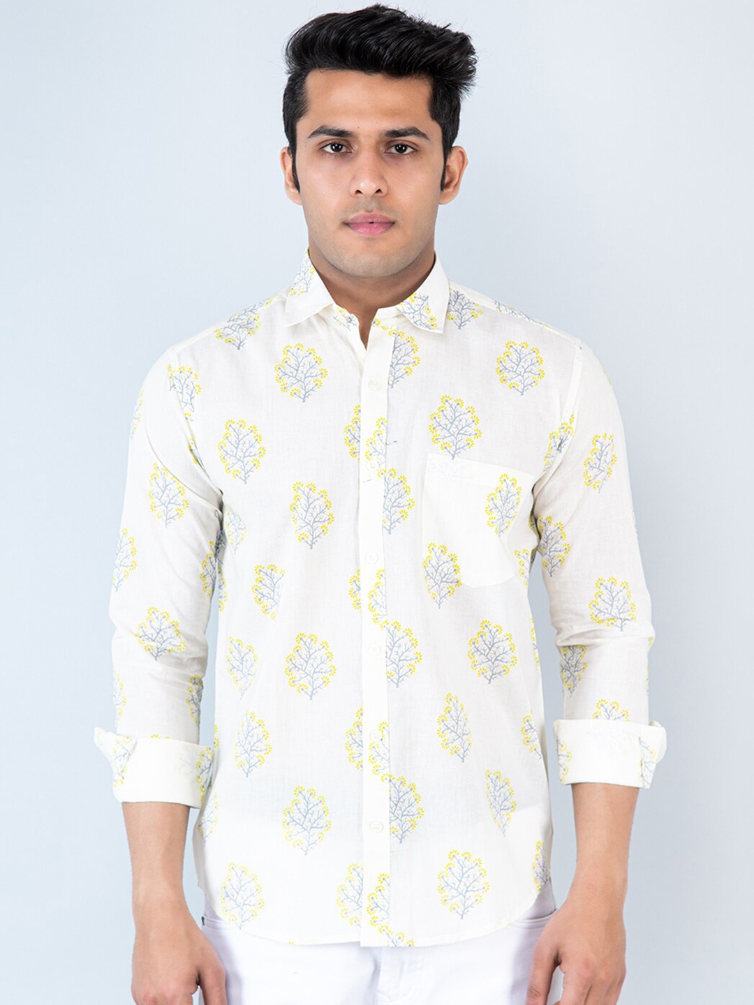 

Tistabene Comfort Floral Printed Cotton Casual Shirt, White