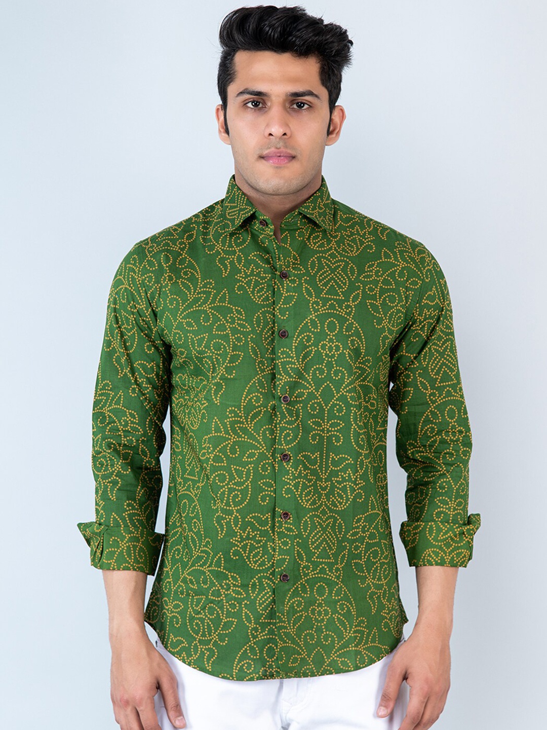 

Tistabene Comfort Ethnic Motifs Printed Cotton Casual Shirt, Green