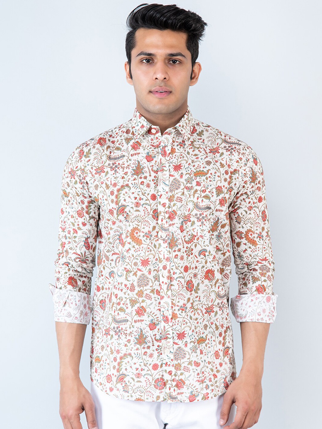 

Tistabene Comfort Ethnic Motifs Printed Cotton Casual Shirt, Off white
