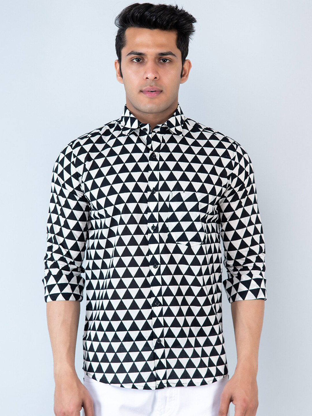 

Tistabene Comfort Geometric Printed Cotton Shirt, White