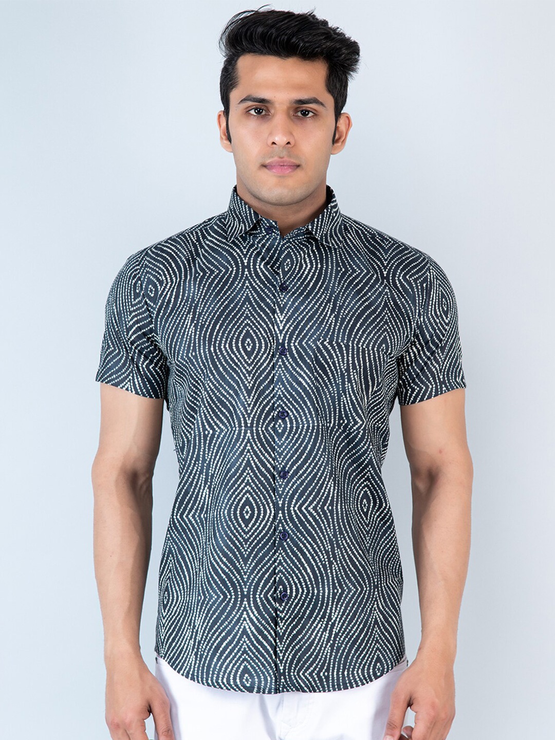 

Tistabene Comfort Spread Collar Ethnic Motifs Printed Cotton Casual Shirt, Black