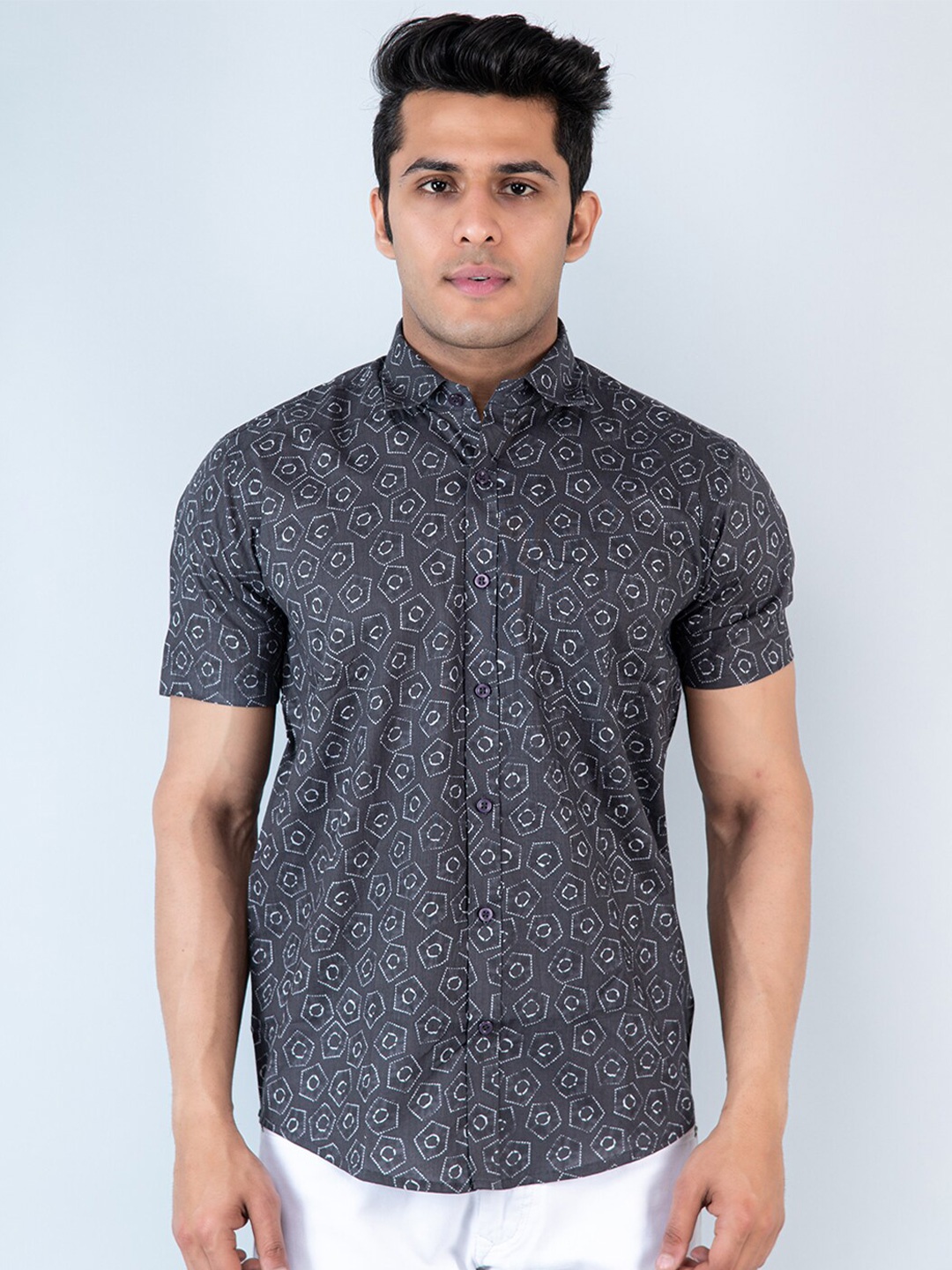 

Tistabene Comfort Geometric Printed Cotton Casual Shirt, Grey