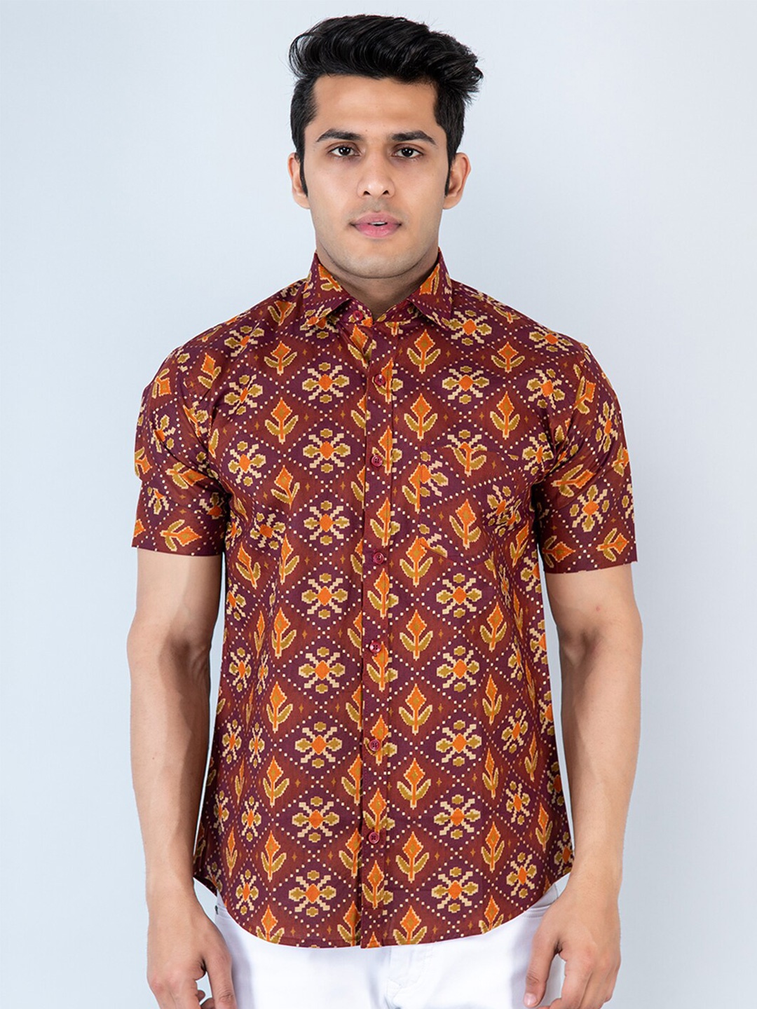 

Tistabene Men Comfort Printed Casual Cotton Shirt, Maroon