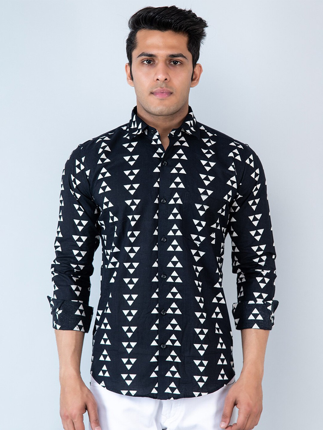 

Tistabene Comfort Geometric Printed Cotton Casual Shirt, Black