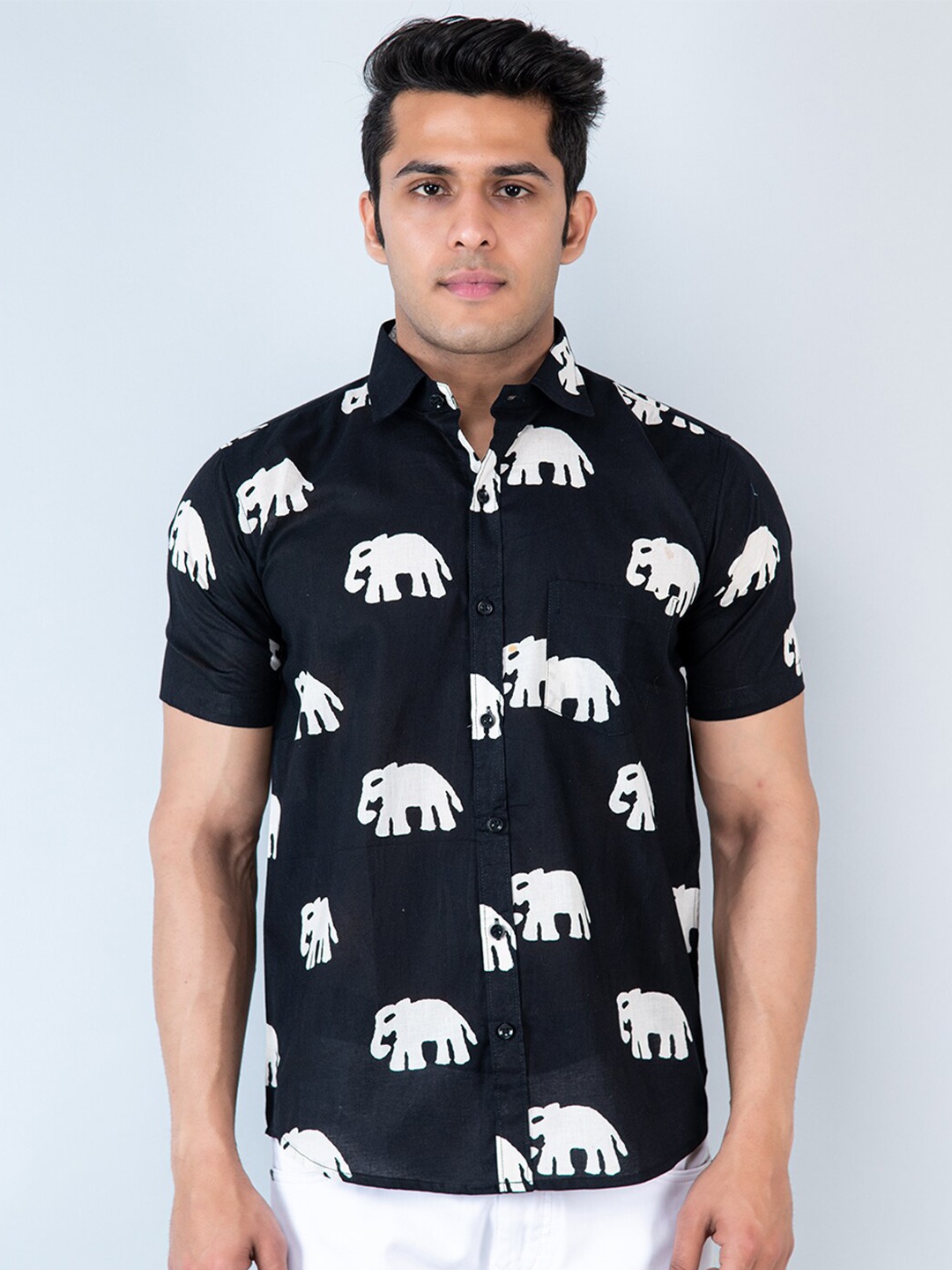

Tistabene Comfort Ethnic Motifs Printed Cotton Casual Shirt, Black
