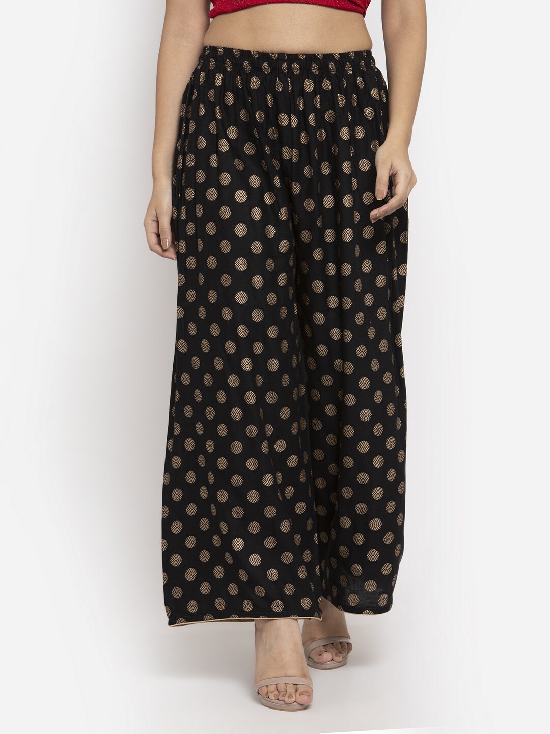 

Clora Creation Women Polka Dots Printed Wide Leg Palazzo, Black