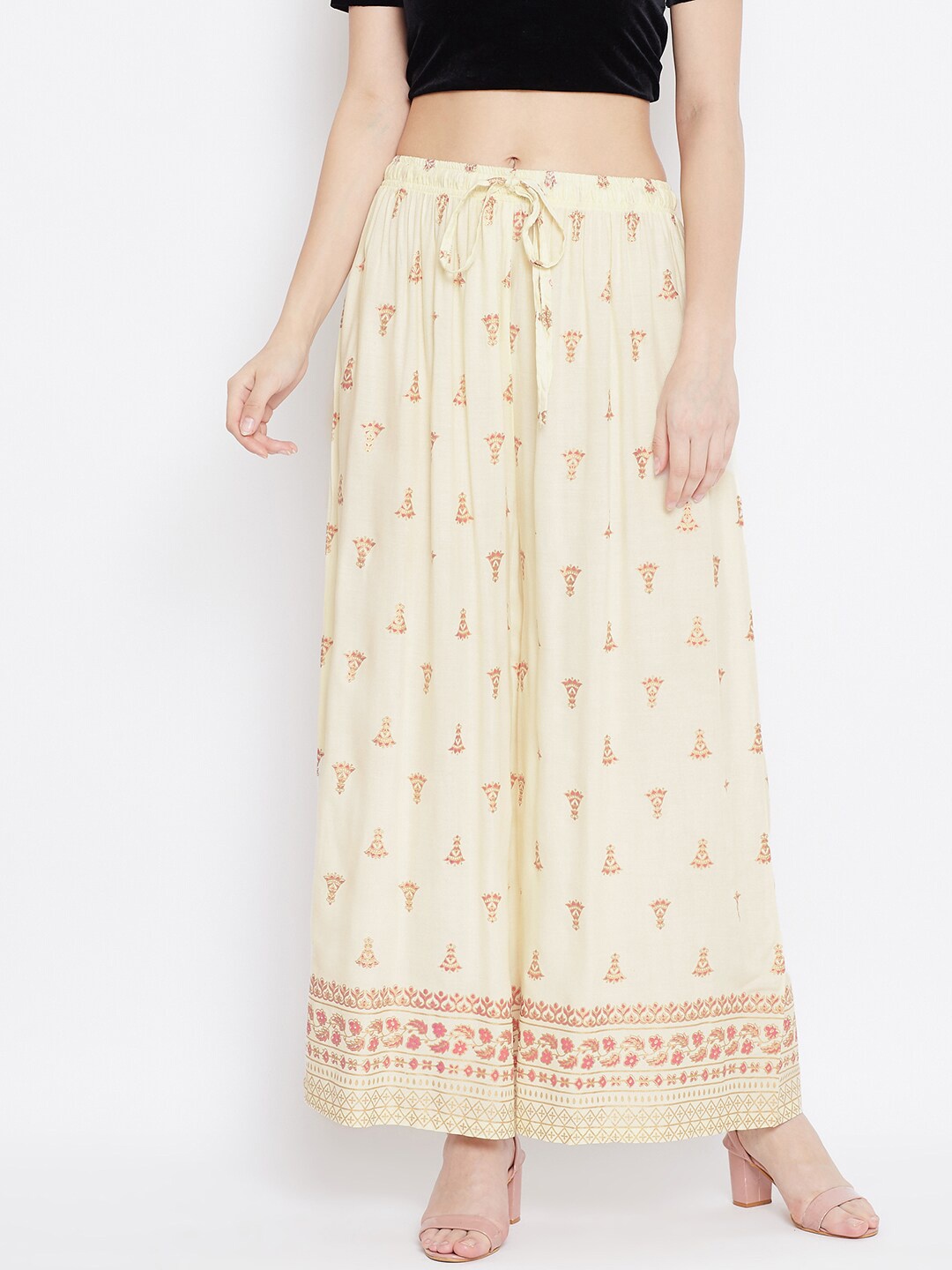 

Clora Creation Women Ethnic Motifs Printed Flared Palazzo, Cream